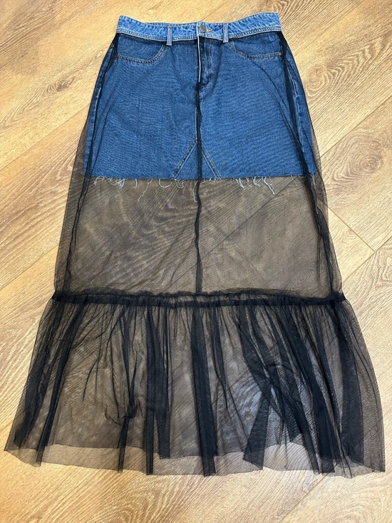Noisy may Dresses & Skirts - Noisy May Denim mini skirt with black tule tiered maxi skirt overlay L